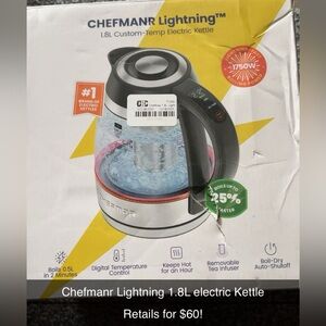 Chefman Lightning 1.8L Electric Kettle - Clear Glass & Black Accents